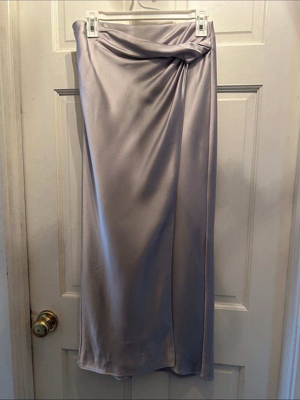 Zara Satin Twist-Waist Maxi Skirt in Gray
